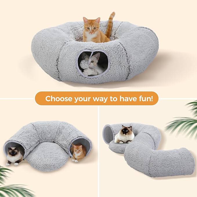 PEQULTI Cat Tunnel with Bed for Indoor Cats, Cat Play Donut Tunnel with - Image 3