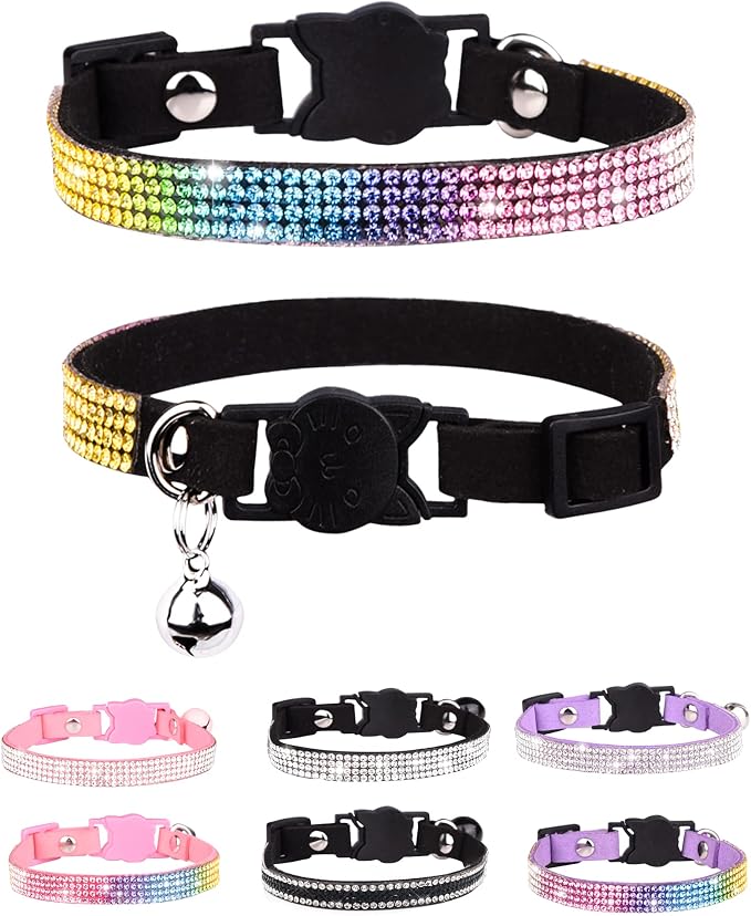 Cat Collars for Girl Cats with Rhinestone Soft Velvet, Breakaway Cat Collars by Aecllcea