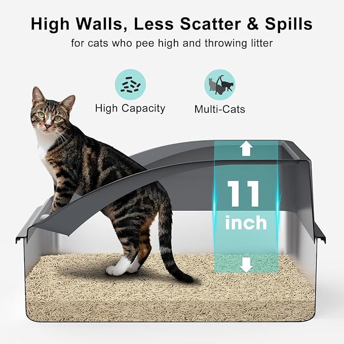 2 Pack Stainless Steel Litter Box | XL Enclosed Cat Litter Boxes - Image 2