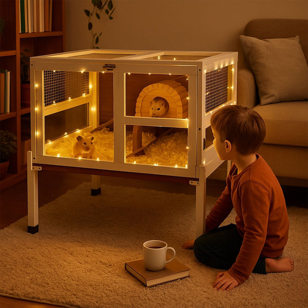 2-Story Guinea Pig Cage with Stand, Walnut - GlobalHabitat Supply
