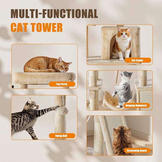 Sweetcrispy 63 inch Cat Tree Tower, Large Multi Level Cat Climbing Tower - Image 3