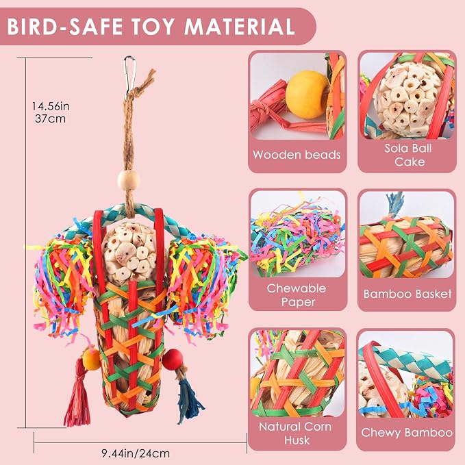 KATUMO Bird Toys Parakeet Toy Cockatiel Shredding Toys Conure Foraging Sola Toys - Image 2