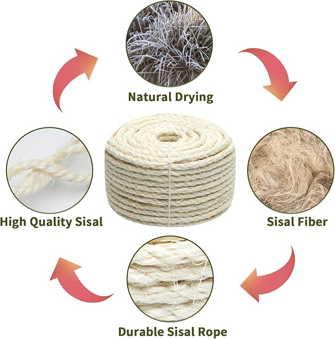 Natural Sisal Rope 8mm 98-Feet for Cat Scratching Post Tree Tower Replacement - Image 5