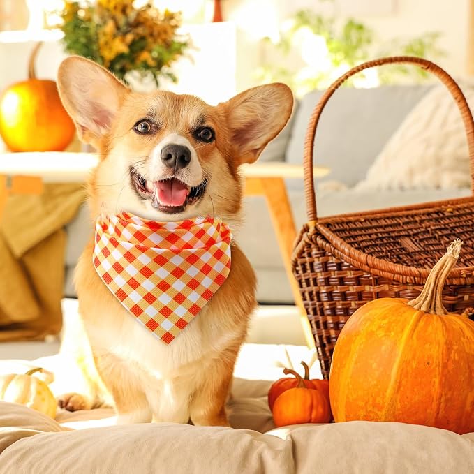Abbylike 50 Pcs Orange Plaid Dog Bandanas Bulk Check Pattern Bandanas - Image 6
