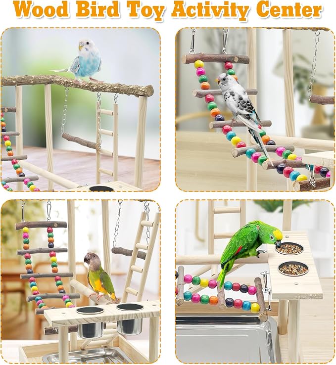 Hamiledyi Bird Playground Parrots Wood Perch Stand Cockatiel Playground Bird - Image 3