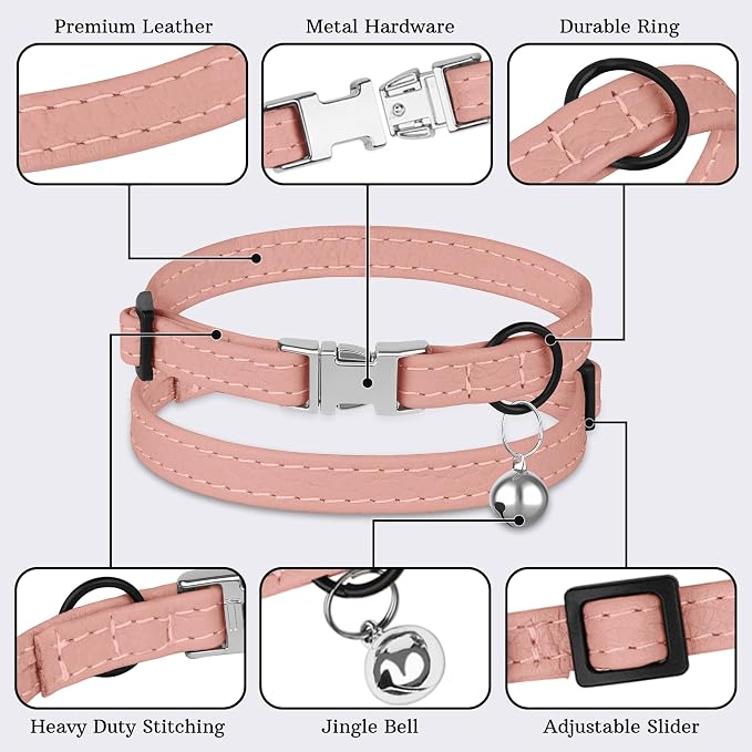 Leather Cat Collar with Buckle and Removable Bell - Image 5