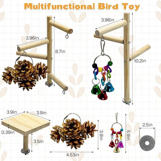 PINVNBY 3 PCS Wooden Small Bird Playground - Image 2
