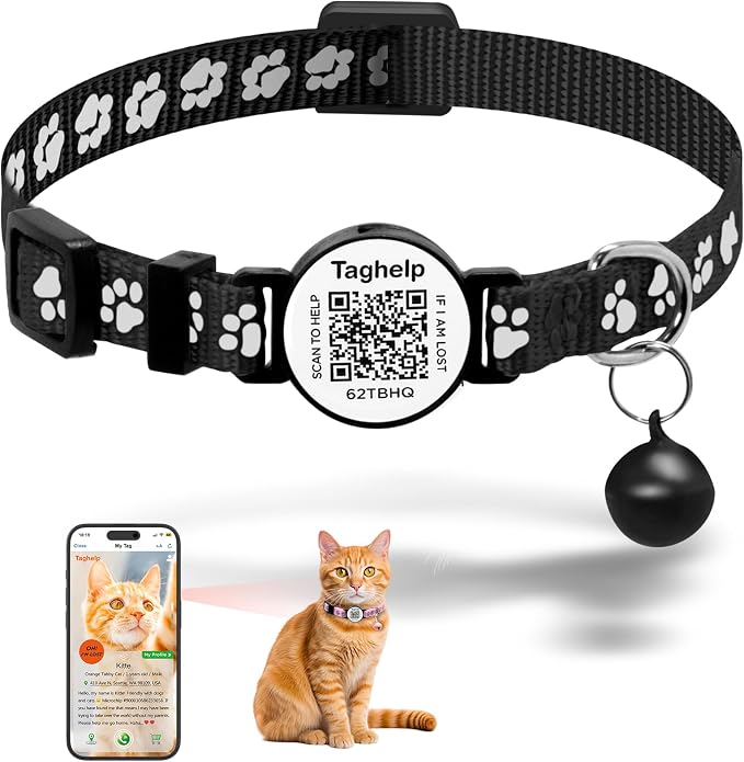 Collar with QR Code, Reflective Cat Collar with Name Tag, Personalized by Taghelp