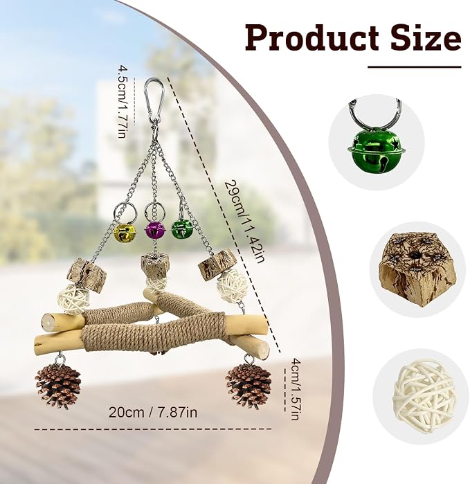 New with Bell! Wooden Bird Swing - Image 2