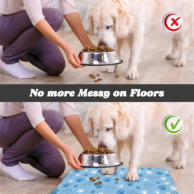 Dog Food Mat, Absorbent Water Bowl Mats Cat Pet Feeding Placemats Blue 17 * 30 - Image 5