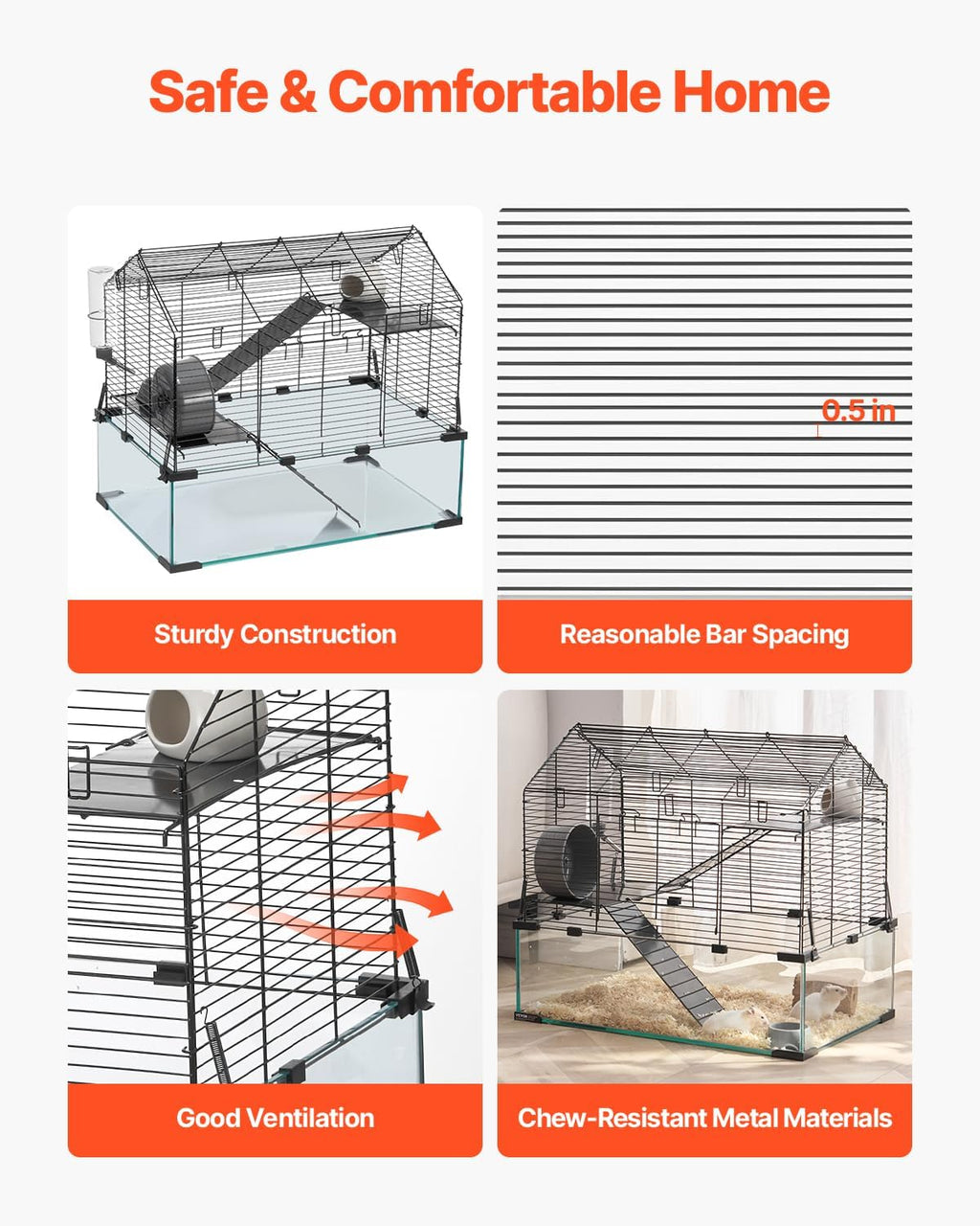 VEVOR Hamster Cage, 22.8 x 15 x 21.3 in - GlobalHabitat Supply