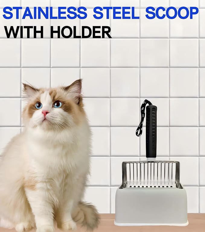 Cat Litter Scoop with Holder, Solid and Durable Metal Litter Scoop, Stainless - Image 6