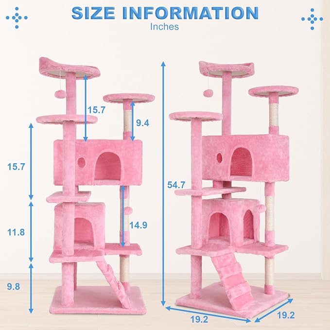 FDW | 54" Cat Tree Tower | Pink | Multi-Level Indoor Activity Center - Image 7