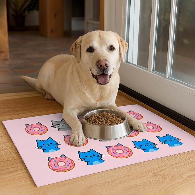 Cat Feeding Mat 24x16 inch Donut Cat Print Pet Bowl Placemat Non Slip Floor Mat - Image 4