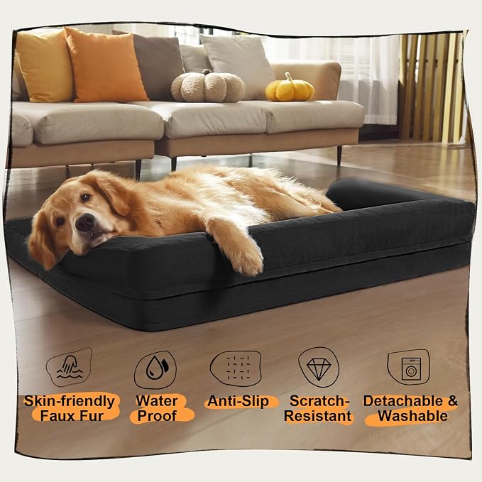 Large Orthopedic Dog Bed with Bolster – Washable Waterproof Cover, Non-Slip - Image 6
