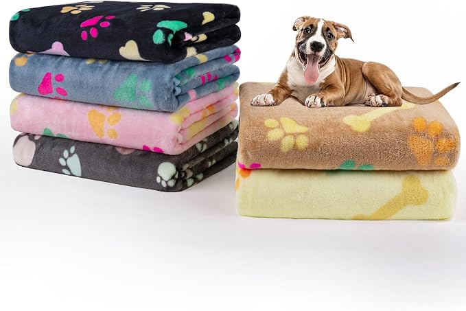 Dono 1 Pack 6 Blankets for Dogs, Soft Fluffy Paw Print Pattern Fleece Pet by Dono