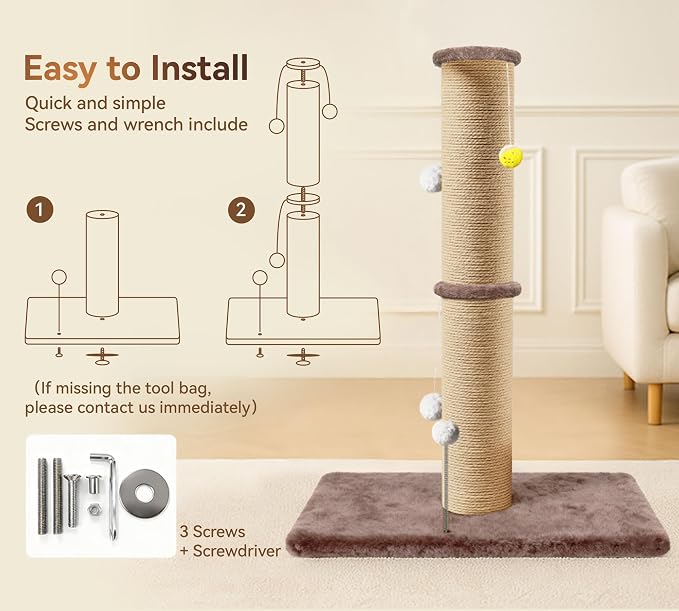 5-Inch Thick Sisal Cat Scratching Post, Durable Cat Scratcher - Image 6
