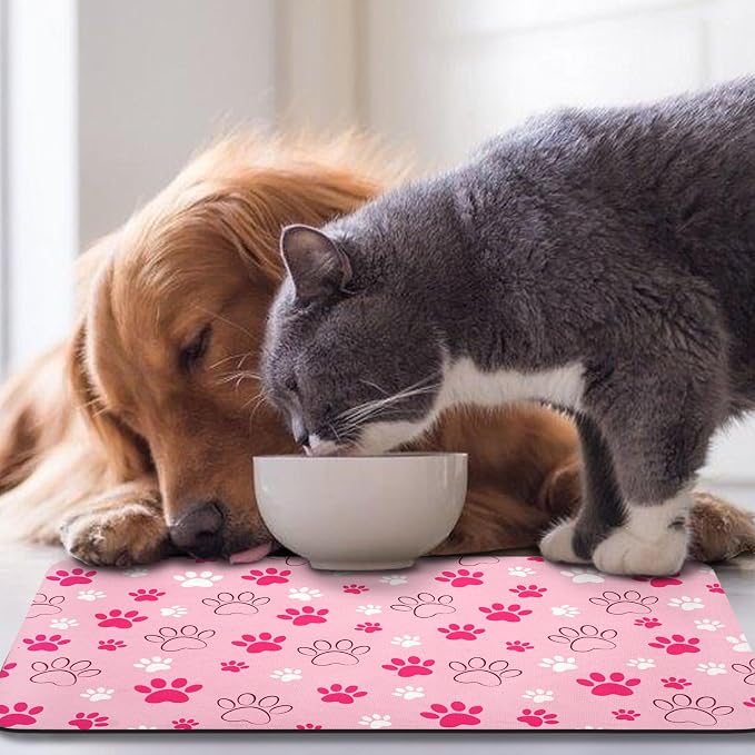 Dog Food Mat, Absorbent Water Bowl Mats Cat Pet Feeding Placemats Pink 16 * 24 - Image 7