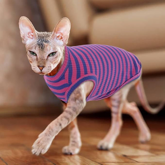 BRKURLEG Sphynx Hairless Cats Shirt Puppy Clothes Soft Cotton T-Shirts Cute - Image 7