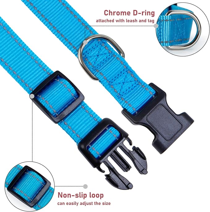 Reflective Dog Collar with Buckle Adjustable Safety Nylon Collars - Image 3