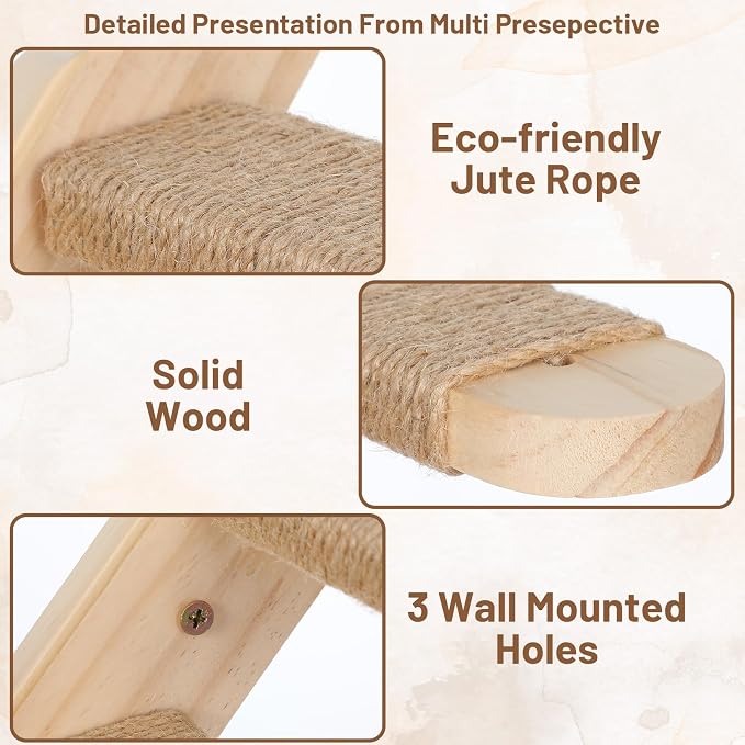 2 Pack 4 Steps Cat Wall Shelves, Wood Wall Mounted Stairs - Image 3
