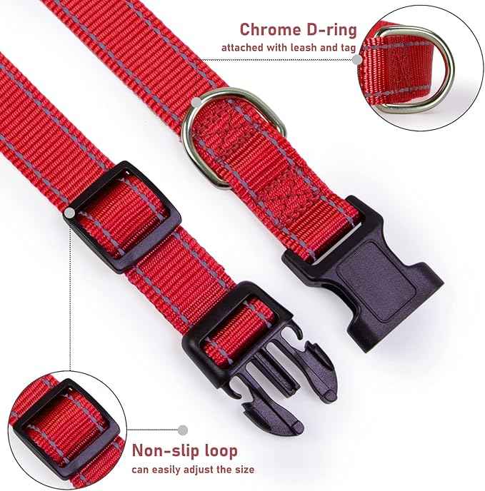 Reflective Dog Collar with Buckle Adjustable Safety Nylon Collars