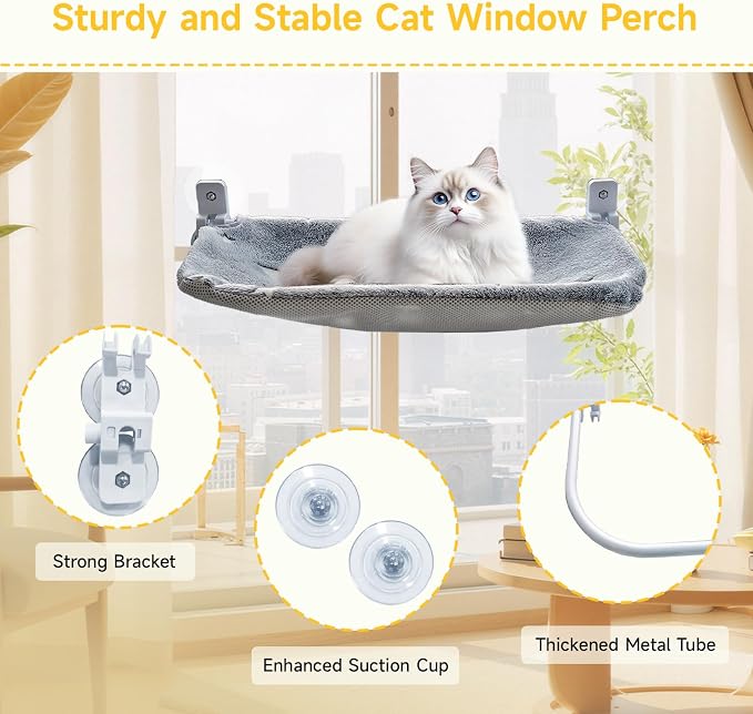 Homegroove 2 Pack Cat Window Perch, 24 x 12 Inch Foldable Cat Hammock - Image 5