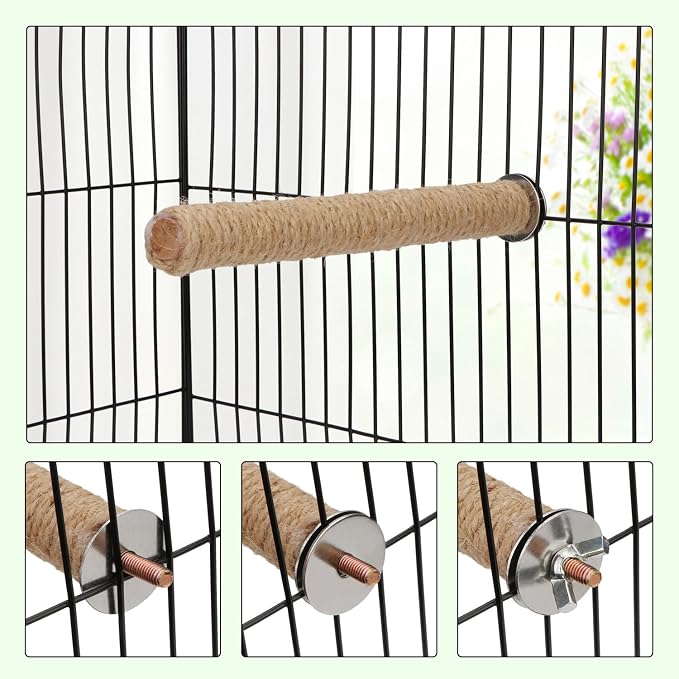 Hypeety Bird Perch Stand Natural Wood Parrot Hemp Rope Perch Birdcage - Image 4