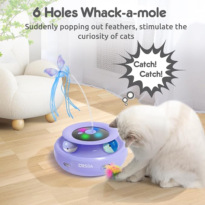 ORSDA Cat Toy, 3-in-1 Automatic Interactive Electronic Moving Ambush Feather - Image 5