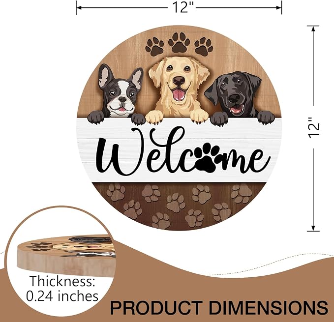 Deroro Welcome Dogs Front Door Sign, Paw Prints Wood Door Hanger Outdoor - Image 2