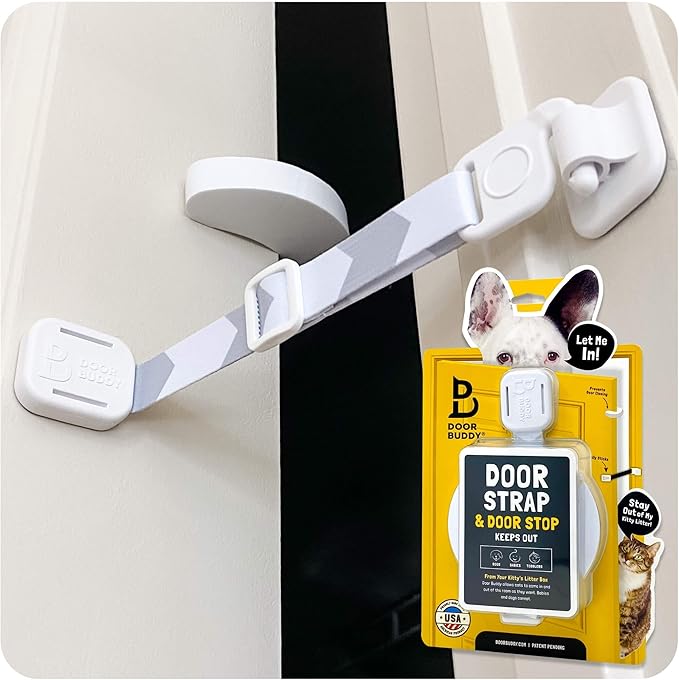 Door Buddy Cat Door Latch & Stopper. Adjustable Dog Proof Door Strap by DoorBuddy