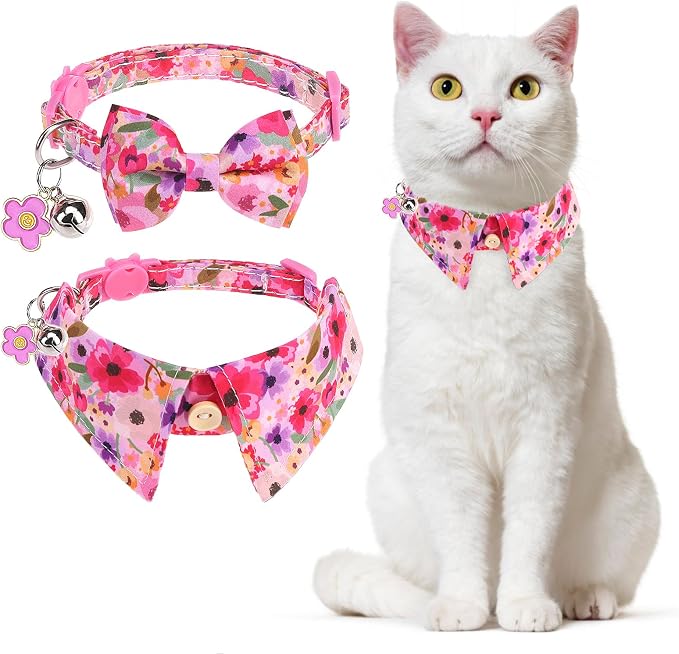Cat Collar Breakaway with Bells, Small Cat Collar with Bow by DILLYBUD
