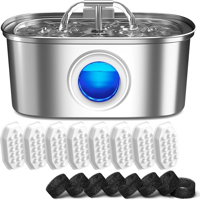 Cat Water Fountain Stainless Steel: 108oz/3.2L Automatic Pet Water Fountain by Rellaty