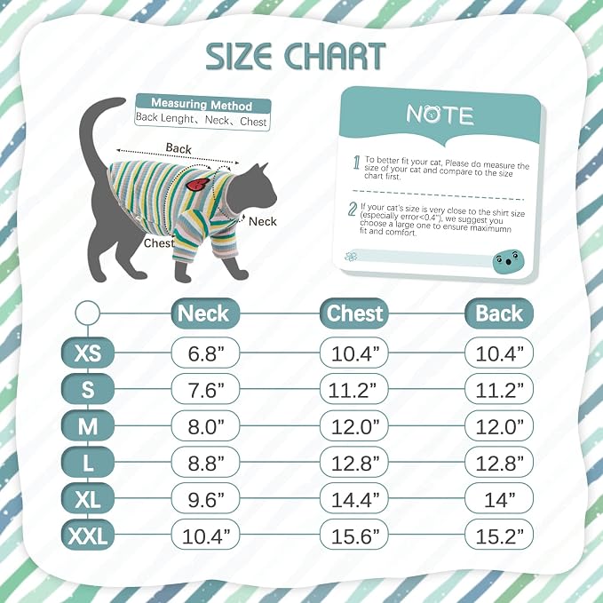 DENTRUN Hairless Cats Shirt Breathable Cat Daily Wear Clothes Stripe Vest - Image 5
