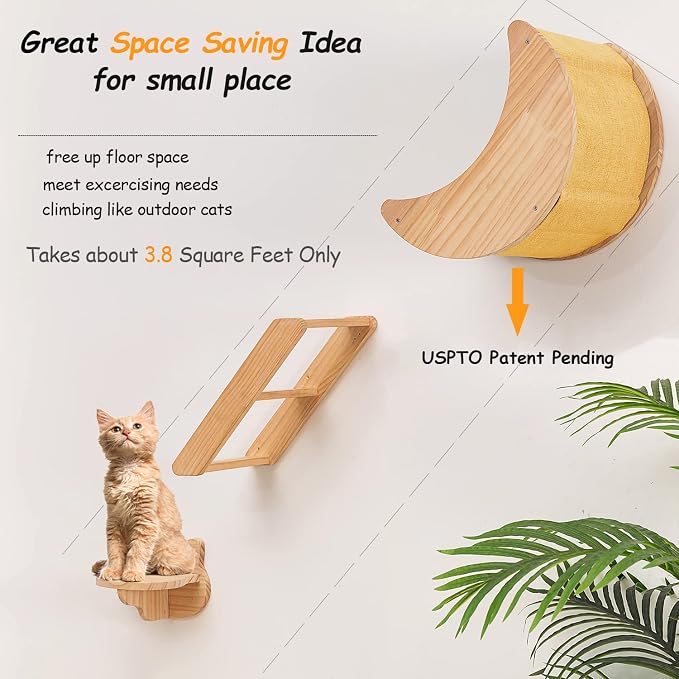 Cat Shelf for Wall Hammock Climbing Shelves and Perches Solid Wood Cat Steps - Image 3