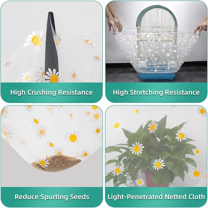 Large Bird Cage Cover, Bird Cage Seed Catcher, Adjustable Soft Airy Nylon Mesh - Image 2