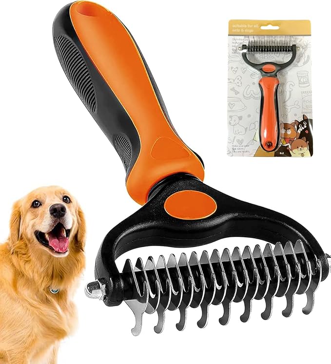 Undercoat Rake for Dogs, 2 in 1 Dematting Comb & Deshedding Tool for Long Hair by PEITAPET