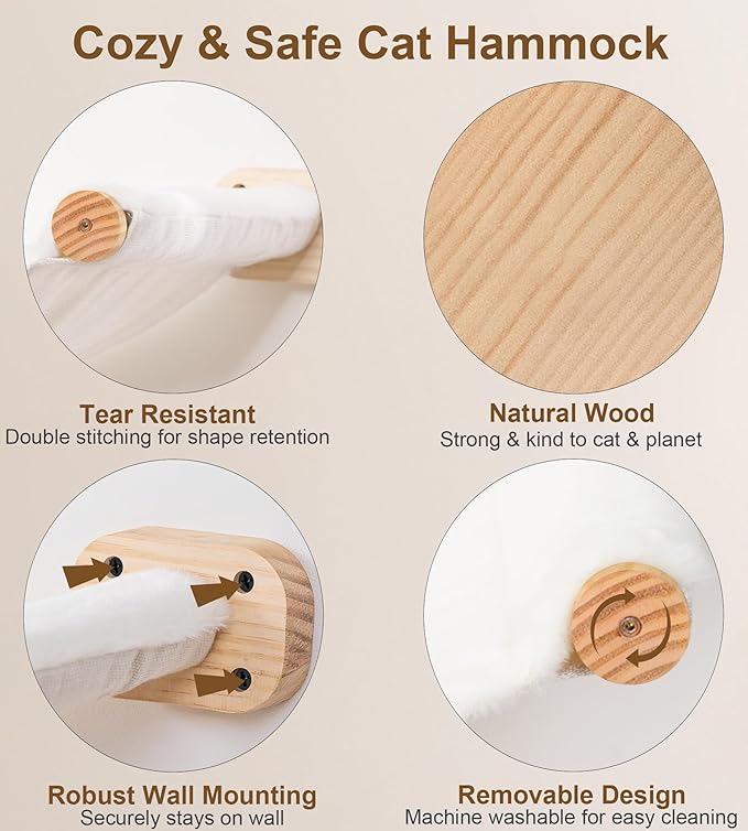 Cat Scraching Post Wall Shelves Set of 3 –1 Floating Fabric Hammock, 2 Cat Wall - Image 3