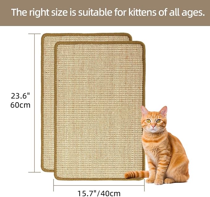 Cat Scratcher Mat, 23.6 X 15.7 Inch, Natural Sisal Cat Scratch Mats, Horizontal - Image 2