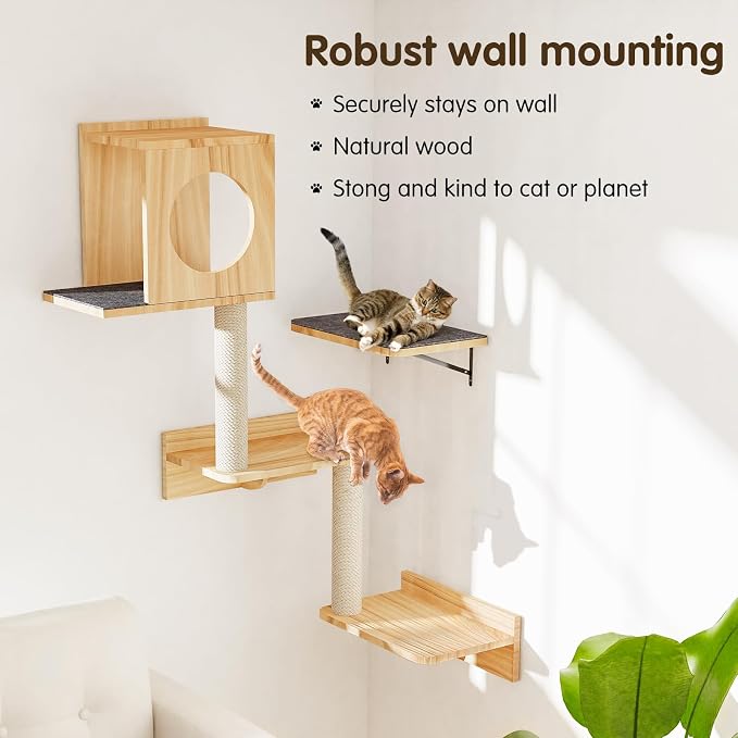 Wall Mounted Cat Tree 47” Tall, Cat Activity Tree Tower Set: Scratching Post - Image 6