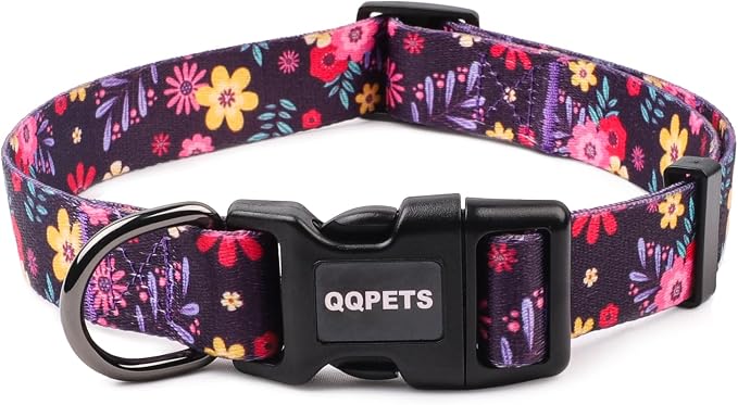 QQPETS Adjustable Soft Dog Collar: Print Flower Pink Multicolor Cute Patterns by QQPETS