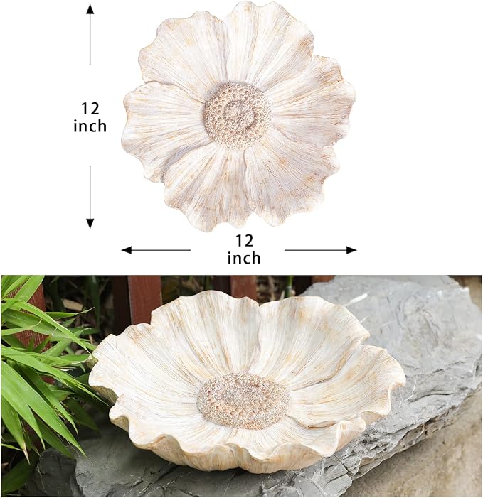 MUMTOP Bird Baths for Outdoors, Antique Outdoor Garden Bird Bath Resin Flower - Image 4