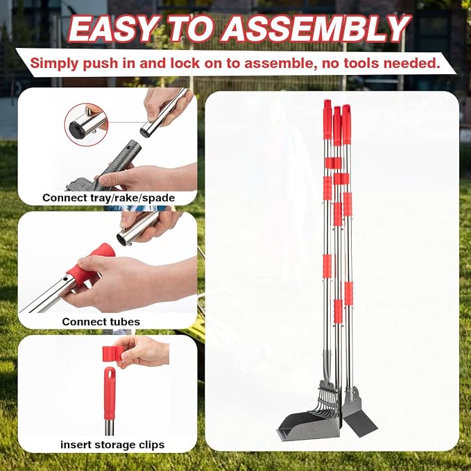 Pooper Scooper, Long Handle Dog Pooper Scooper, Heavy Duty Stainless Steel Rake - Image 5