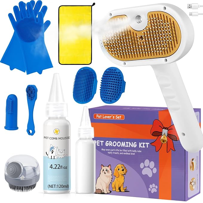 Pet Steam Brush for Dog & Cat – shower bath brush – Steam for Shedding & by VVWVVW
