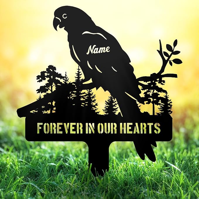 Custom Parrot Memorial Metal Stake – Personalized Grave Marker by NIWAHO