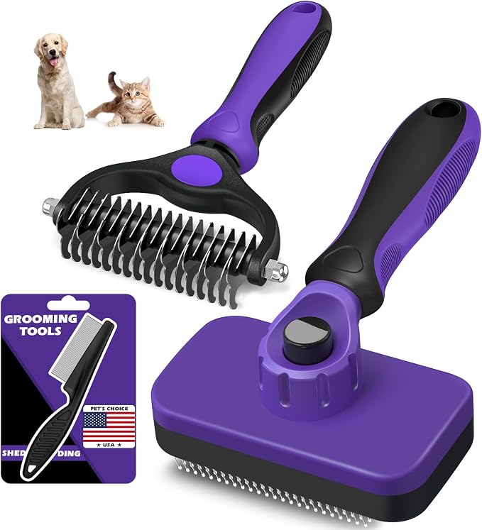 3PCS Self Cleaning Slicker Brush & Pet Grooming Rake & Flea Comb by Augwind