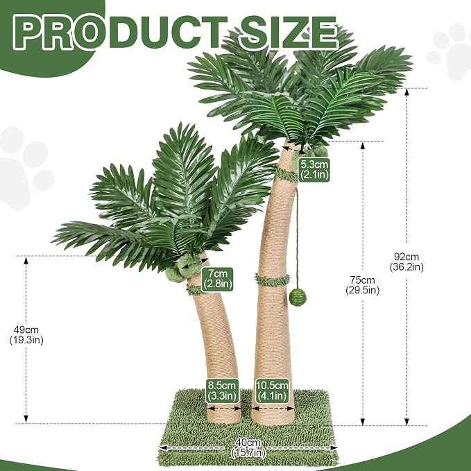 Palm Tree Cat Scratching Post, 5 Interactive Balls and 2 Curved Design - Image 3