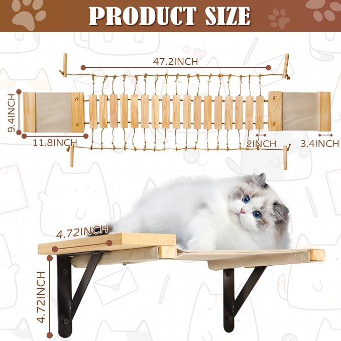 Calmbee Cat Wall Shelves, Cat Wall Furniture 70" Cat Bridge Wall Mount Cat - Image 2