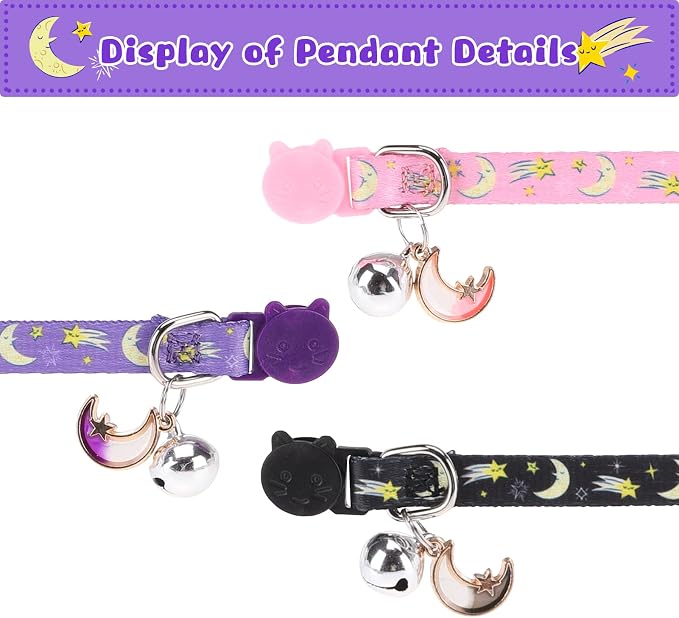 Breakaway Cat Collars with Bell & Cute Pendants, 3 Pack Safety Buckle Kitten - Image 4