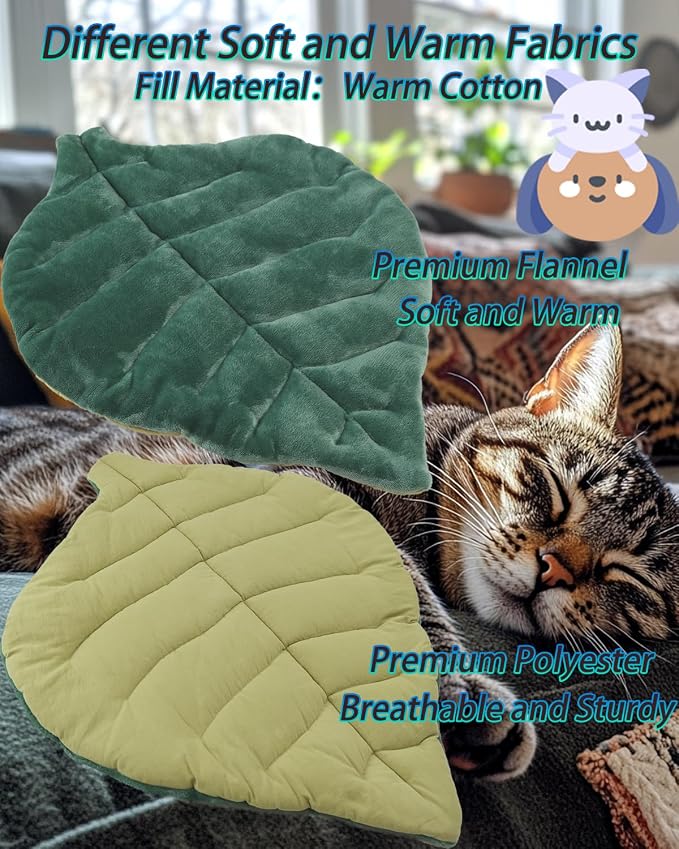Cat Mat Self Warming Cat Bed 26"x20" Leaf Shaped Cotton Soft Warm Pet Pad - Image 4